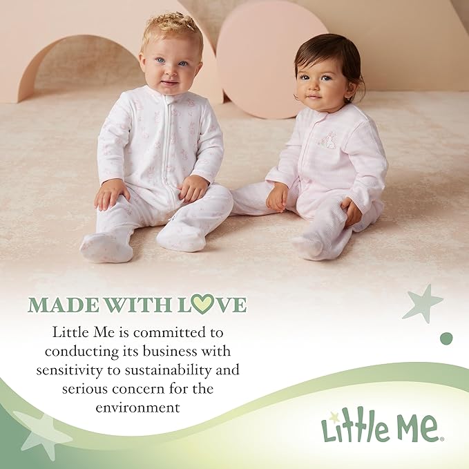 Little Me Clothes for Baby Girls 100% Cotton Scratch-Free Tag Footed One-Piece Romper and Hat Sleeper Set Preemie to 9 Months