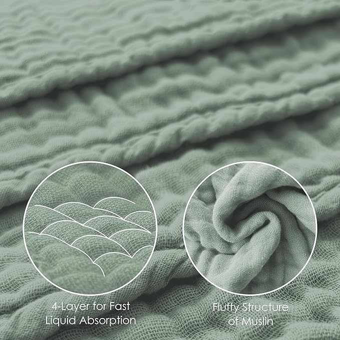 HIPHOP PANDA Muslin Burp Cloths, 10 Pack - Large 20" X10" - Ultra Absorbent and Soft 100% Cotton Baby Essentials Drool Rags and Messes for Newborn - Colorful Designs for Boy Girl, Fern