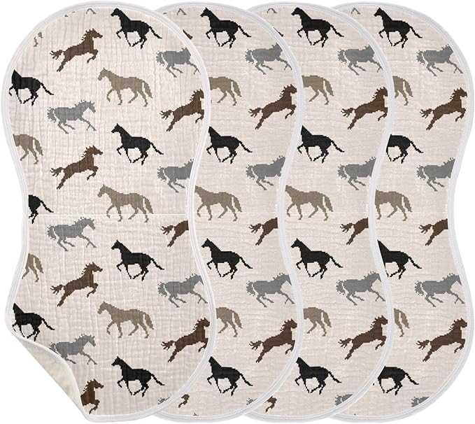 vvfelixl Baby Burp Cloths Pixel Horse Baby Newborn Cotton Burping Cloths Set Baby Washcloths 4 Pack