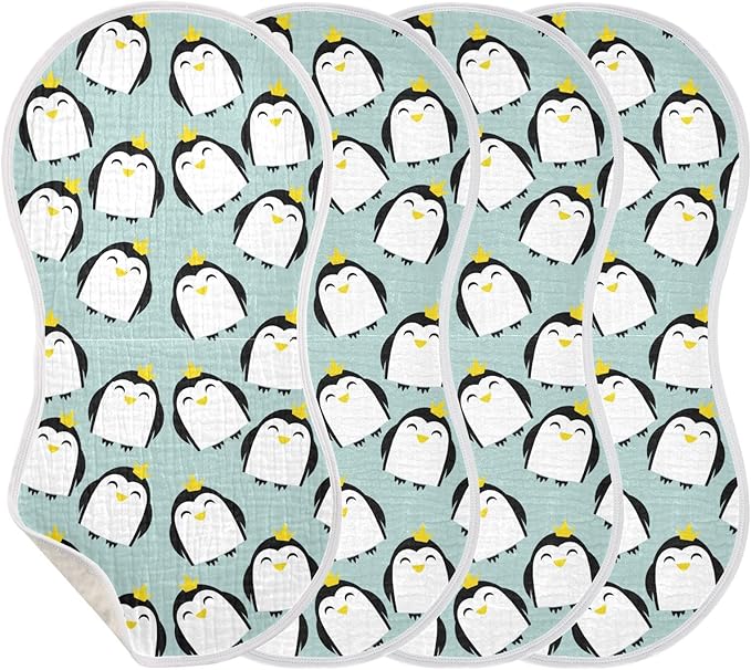 vvfelixl Penguins Princes with Crowns Burp Cloths for Baby Boy Girls Baby Washcloths Burp Rags 1 Pack