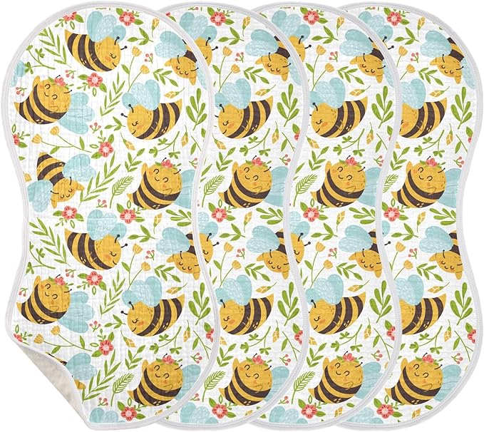 vvfelixl Muslin Burp Cloths Honey Bee Cute Bumble Bee Baby Washcloths for Baby Girl Boys 2 Pack