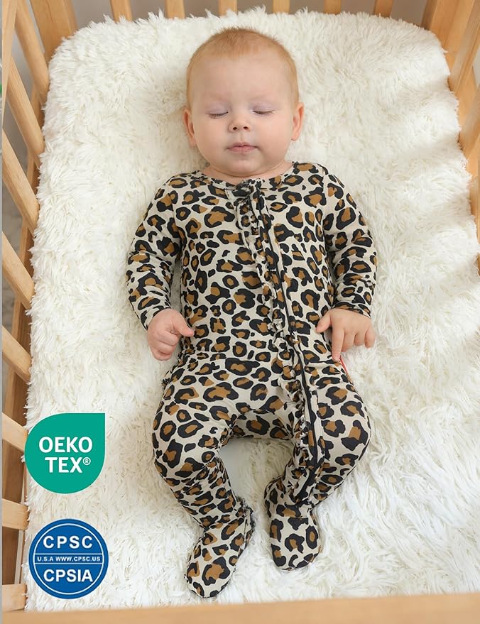 Bamboo Viscose Baby Girl Footie Pajamas, Newborn Sleepers Infant Onesie, 2-Way Zipper Footed Pjs