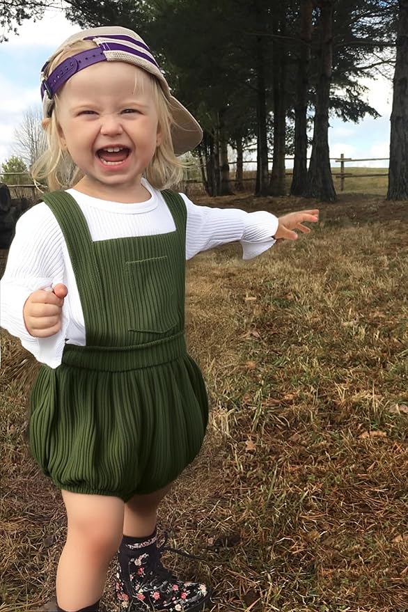 Tiny Cutey Newborn Baby Girl Clothes Bell Sleeve Romper and Corduroy Overalls Shorts Infant Girl Fall Outfits