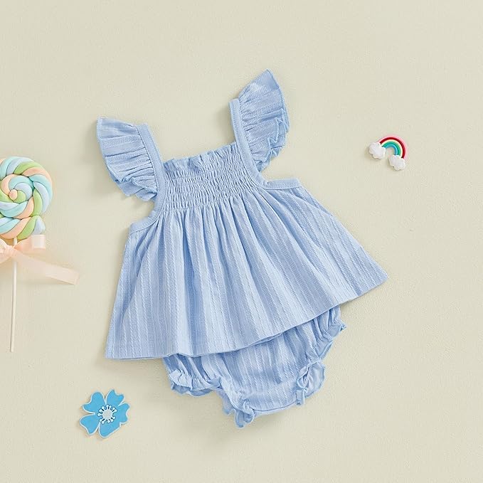 Mubineo Baby Girl Summer Clothes Cute Ruffle Tops Dress Shorts Outfits Set Infant Toddler Shrit Bloomers Princess Outfit