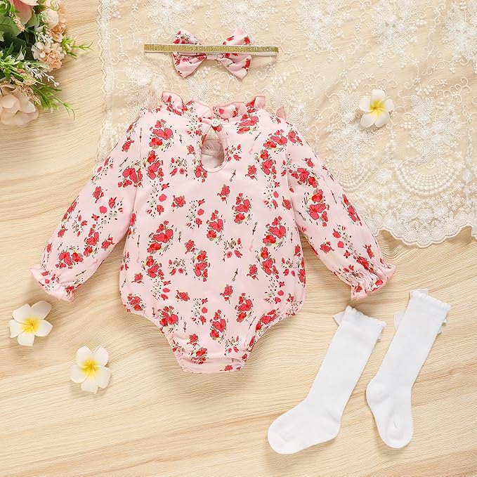 GRNSHTS Newborn Baby Girl Clothes Ruffle Rompers Toddler Fall Outfits for Girls Set Little Girl Fall Winter Clothing