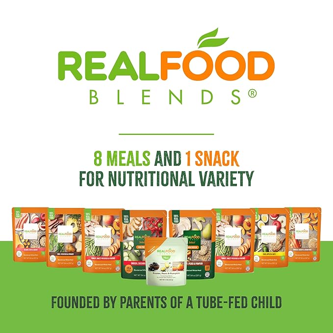 Real Food Blends Select Turkey, Pears & Pumpkin – Pureed Food Meal for Feeding Tubes, 9.4 oz Pouch (Pack of 12 Pouches)