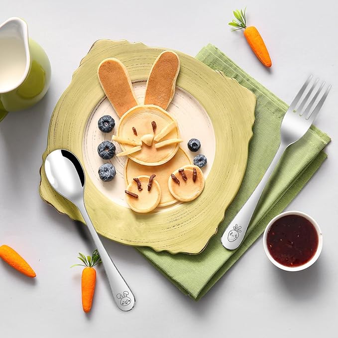 10 Pieces Stainless Steel Toddler Utensils Set - Food Grade Kids Silverware Set Children Safe Small Forks and Spoons Mirror Polished Sturdy and Durable Dishwasher Safe