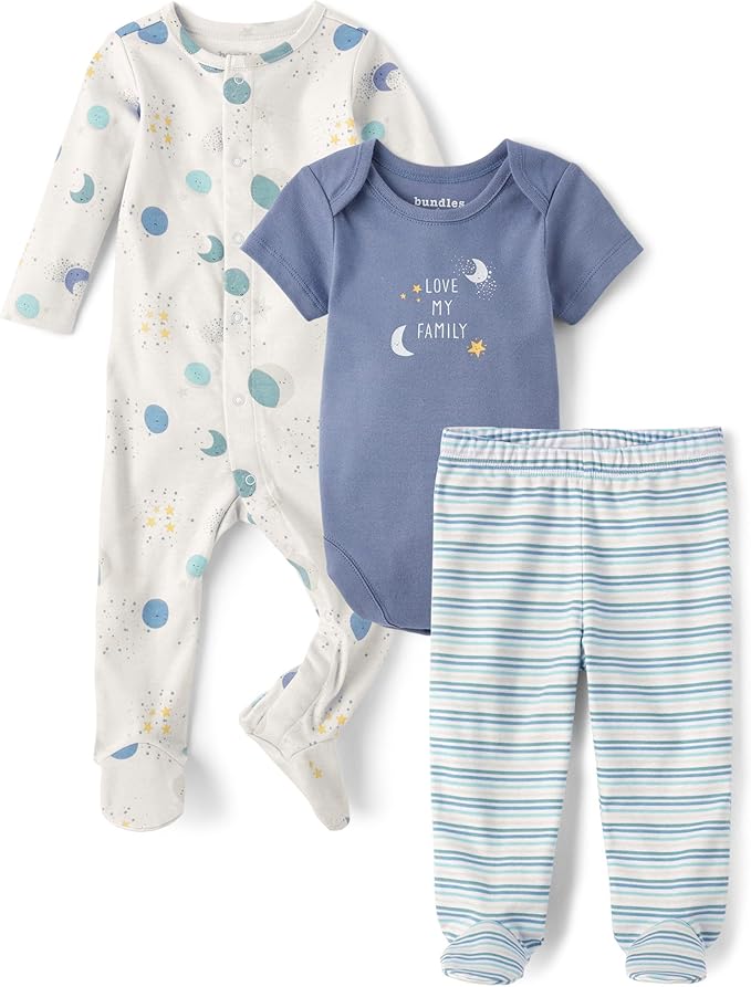 The Children's Place Unisex Baby And Newborn 100% Cotton Take Me Home 3-piece Long, Short Sleeve Bodysuit, and Pant