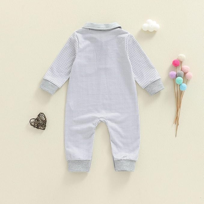 Newborn Baby Boy Winter Clothes Long Sleeve Lapel Jumpsuit Collar Plaid Romper Playsuit Infant Baby Boy Fall Outfit