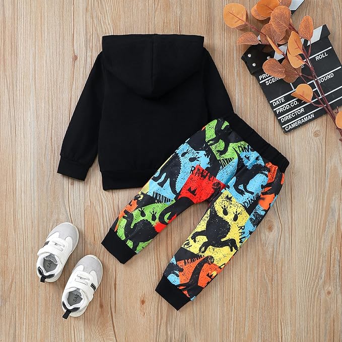 Baby Boys Dinosaur Long Sleeve Hoodie Tops Sweatsuit Pants Winter Outfit Set