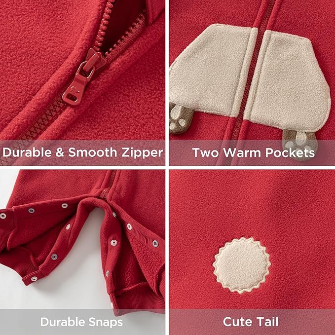 DAVE&BELLA Animal Jumpsuit for Baby Boy Girl, Hooded Winter One-Piece Romper Zip Up Fleece Infant Bodysuit with Snap Closure