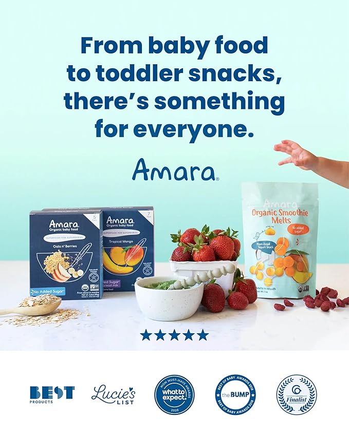 Amara Organic Baby Food - Stage 2 - Kale Potato - Baby Cereal to Mix With Breastmilk, Water or Baby Formula - Shelf Stable Baby Food Pouches Made from Organic Fruit and Veggies - 14 Pouches, 3.5oz Per Serving