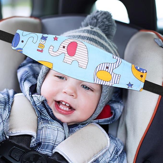 HESTYA 2 Pieces Baby Carseat Head Support Band Strap Headrest Stroller Seat Sleeping Headrest Neck Relief Head Strap Headband for Kids Children Toddler Infant(Elephant)