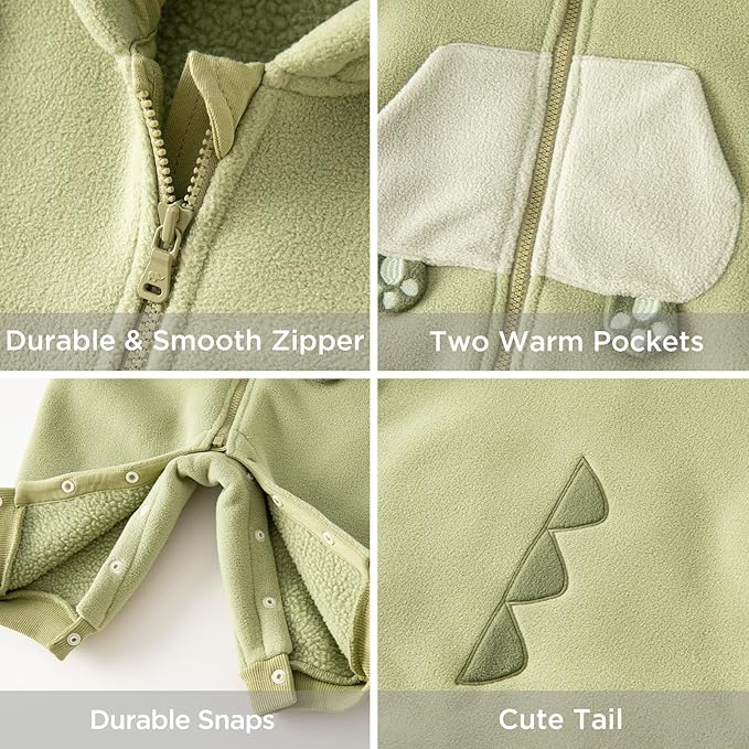 DAVE&BELLA Animal Jumpsuit for Baby Boy Girl, Hooded Winter One-Piece Romper Zip Up Fleece Infant Bodysuit with Snap Closure