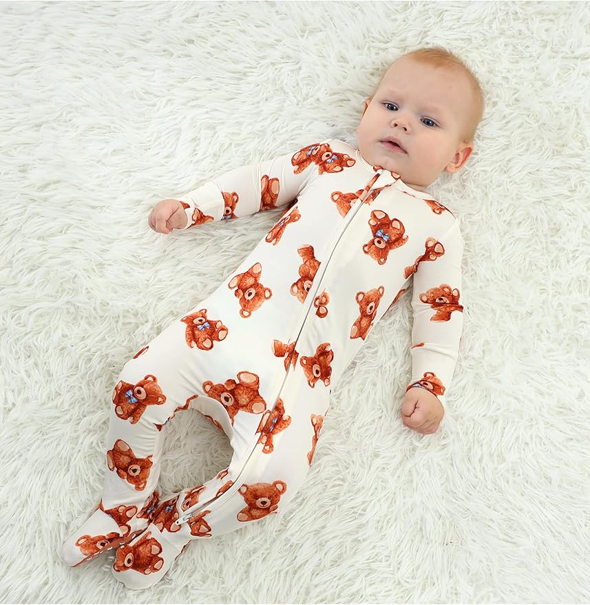 Bamboo Viscose Baby Boy Footie Pajamas, Infant Clothes, 2 Way Zipper Newborn Sleepers
