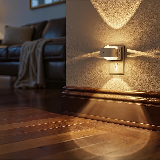 Briignite Night Light Projector, LED Night Lights Plug into Wall, 180° Rotating Night Light for Kids, Dusk to Dawn Sensor, 0-150LM Dimmable, Warm White Ambient Lighting for Bathroom, Gifts, White