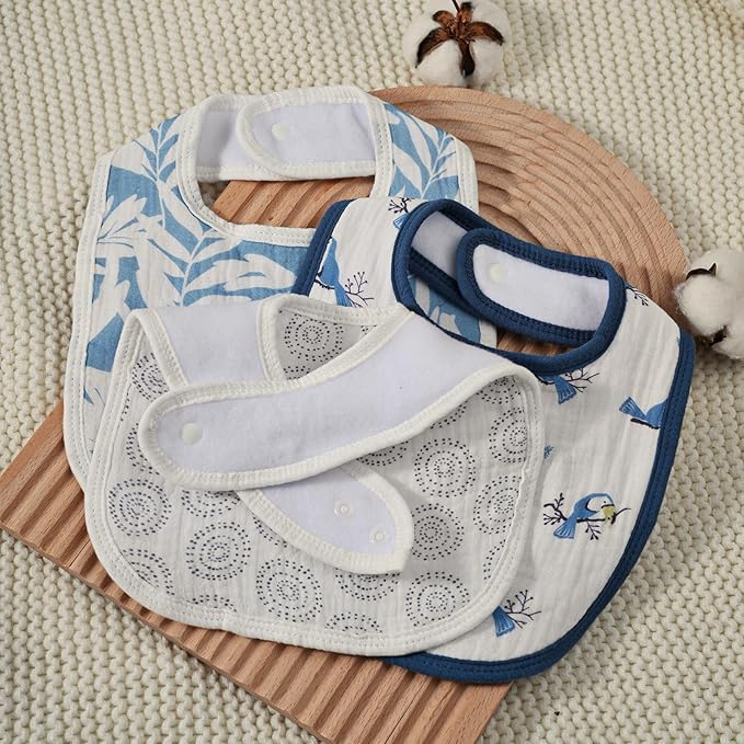 GLLQUEN BABY Muslin Drool Bibs for Boys Girls 8 Pack, Adjustable Baby Bibs for Drooling and Teething, Soft Cotton Baby Bandana Bib for Newborn Feeding Essentials (Toucan)