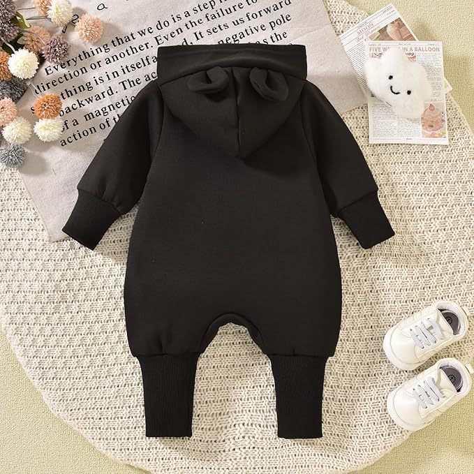 Unisex Baby Hooded Jumpsuit Infant Boy Girl Long Sleeves Romper Fall Winter Spring Outfits Preemie-18 Months