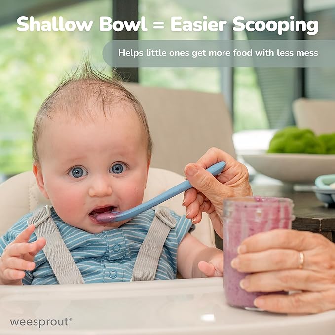WeeSprout Silicone Baby Spoons - First Stage Infant Feeding Utensils With Soft-Tip, Bendable Kitchenware for Parent & Self-Feeding, Ultra-Durable, Dishwasher Safe, Travel Case, Set of 3