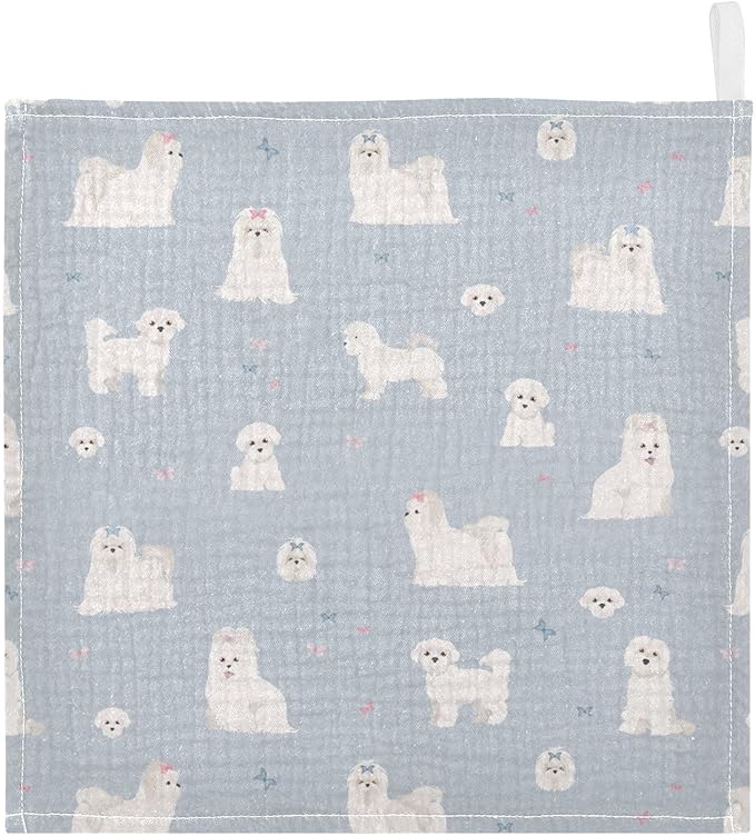 vvfelixl Baby Cotton Washcloths Maltese Dogs Infants Bath Towel for Unisex Face Towels for Newborn, Natural Baby Wipes Delicate Skin, 11.8 X 11.8 inch, one sizex3