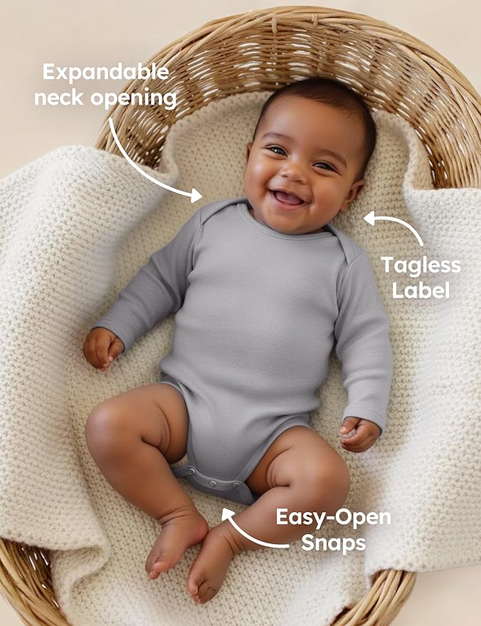 Yoofoss Baby Bodysuits 100% Organic Cotton Baby Onesie Long Sleeve Baby Boys Girls Clothes Soft Newborn Infant Romper, 3 Pack