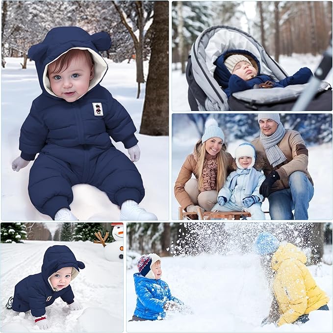 LAT Baby Snowsuit Winter -Super Warm New Born baby girls Jacket Hoodie Romper -Unisex Coat Toddler Clothes