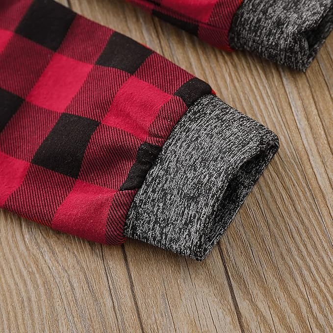 Newborn Baby Boy Clothes Fall Winter Infant Outfits Long Sleeve Hoodie Romper + Red Plaid Pants Set