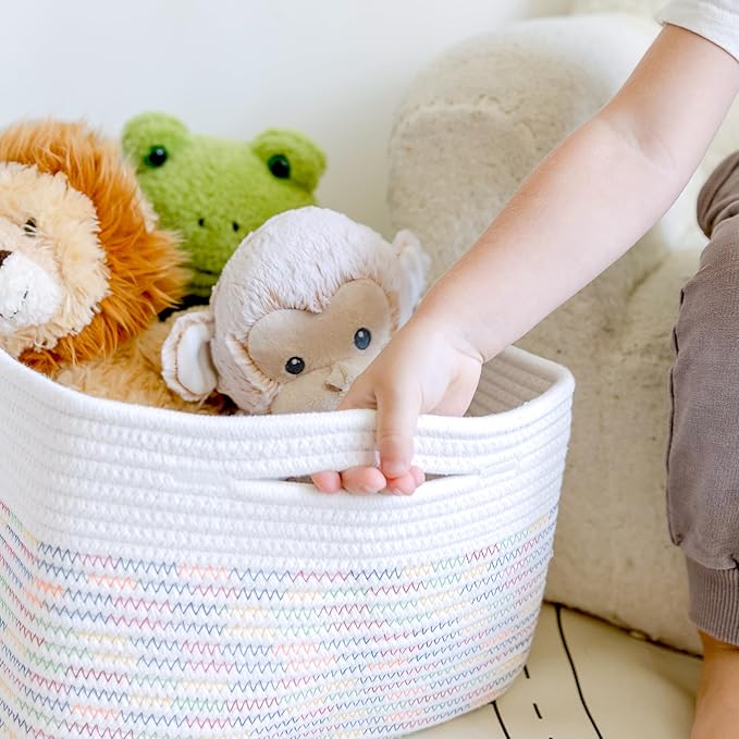 NaturalCozy Storage Baskets 16.8”x13”x7.6” Cotton Rope Woven Baskets for Organizing 3-Pack | Toy Storage Bins | Basket for Shelves, Laundry, Blanket, Clothes, Closet, Kitchen, Bathroom, Gifts