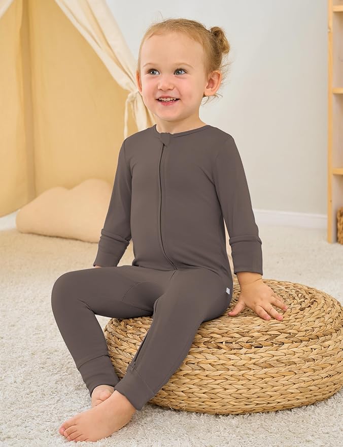 Jimonda Bamboo Baby Boys Romper Fold-Over Footies and Mitten Pajamas Long Sleeve Sleeper Girl Footless Clothes 3-Packs