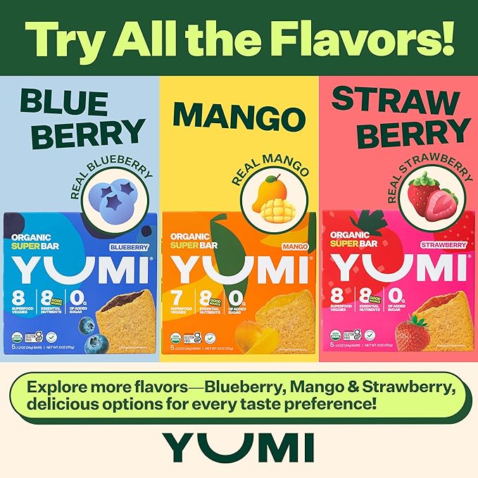 YUMI Organic Breakfast Superbar, Gluten-Free, No Added Sugar, 7+ Vegetables, Soft-Baked Crust, Healthy Snack Bars for Kids, School Safe, Healthy Alternative to Granola Bars or Cereal Bars, Strawberry (30ct)