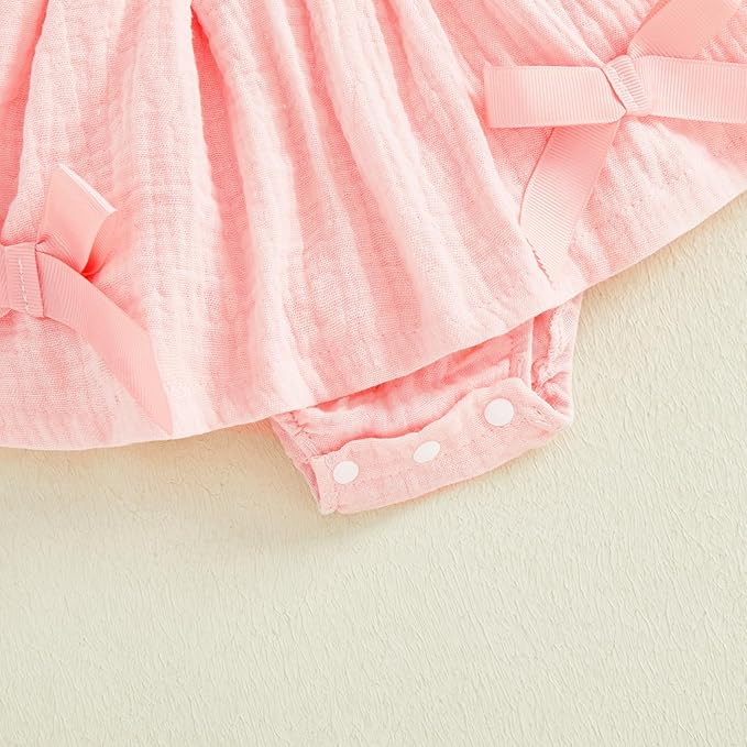 Thorn Tree Baby Girl Summer Clothes Newborn Outfit Ruffle Romper Infant Baby Dress Bow Headband Solid Cute Outfits Girls