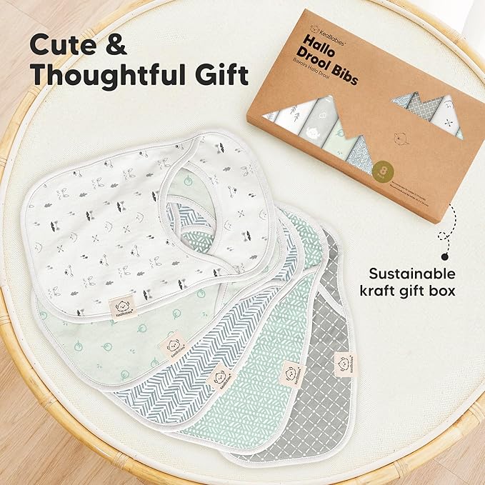 KeaBabies 8-Pack Baby Bibs for Boys, Girls - Pullover Bibs for Drooling Teething Baby Girl & Boy Toddler, Newborn, Soft & Absorbent, Cute Colors, Large Torso Coverage Keep Infant Clean & Dry (Nordic)