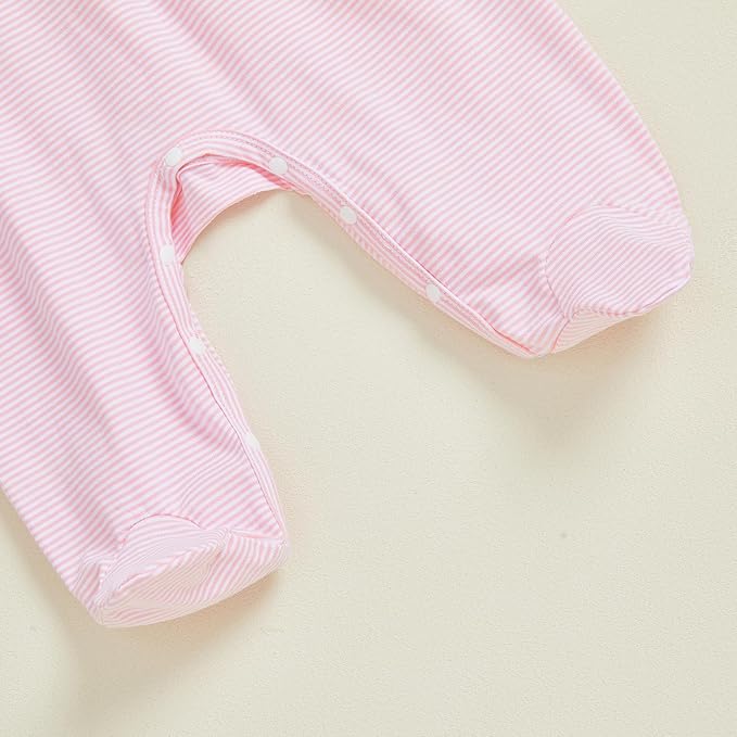 Gaono Newborn Baby Girl Romper Waffle Knit Striped Long Sleeve Doll Collar Heart Bow Jumpsuit Bodysuit Fall Winter Clothes