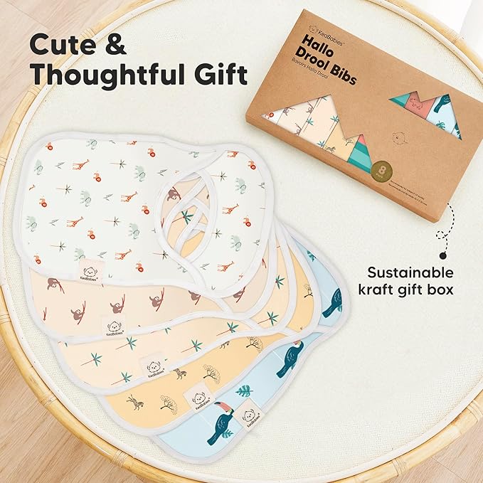 8-Pack Baby Bibs for Boys, Girls - Pullover Bibs for Drooling Teething Baby Girl & Boy Toddler, Newborn, Soft & Absorbent, Cute Colors, Large Torso Coverage Keep Infant Clean & Dry (Wildscape)