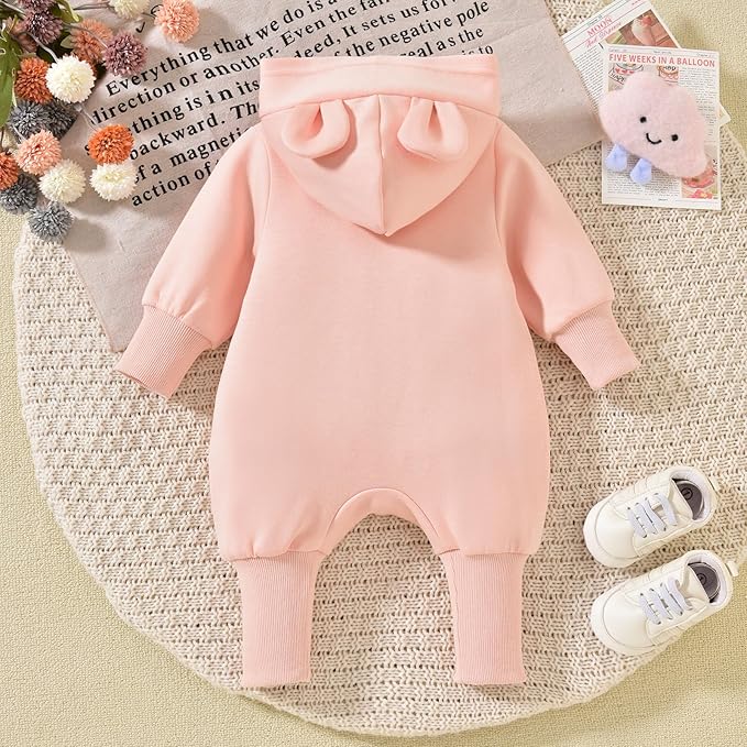 Unisex Baby Hooded Jumpsuit Infant Boy Girl Long Sleeves Romper Fall Winter Spring Outfits Preemie-18 Months