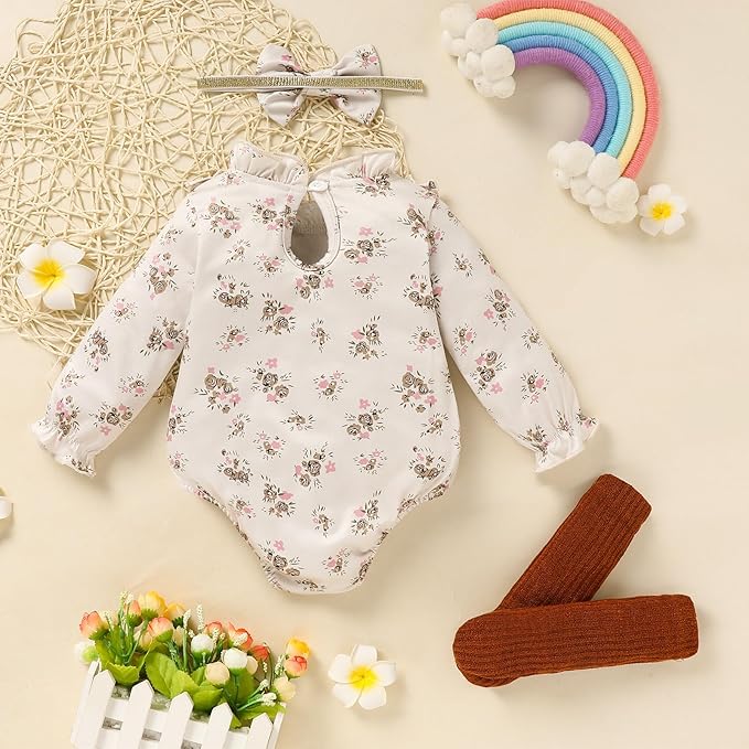 GRNSHTS Newborn Baby Girl Clothes Ruffle Rompers Toddler Fall Outfits for Girls Set Little Girl Fall Winter Clothing