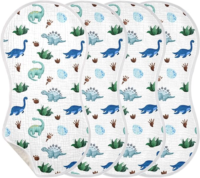 vvfelixl Baby Burp Cloths Palm Tree and Dinosaur Baby Newborn Cotton Burping Cloths Set Baby Washcloths 4 Pack