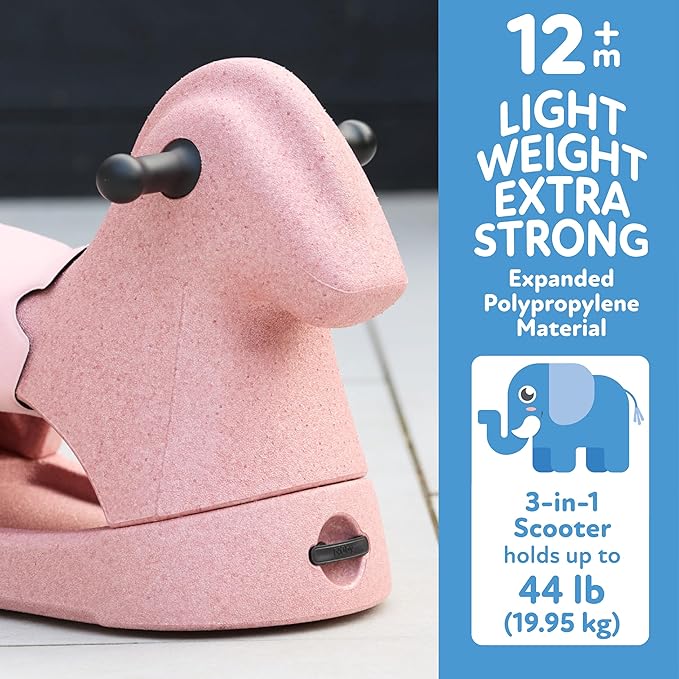 Nuby Rock 'N Ride Rocking Horse for Kids - Ride, Rock & Scoot Toy for Indoor & Outdoor Play - Balance & Coordination Development Toy - Ages 12+ Months - Pink Horse