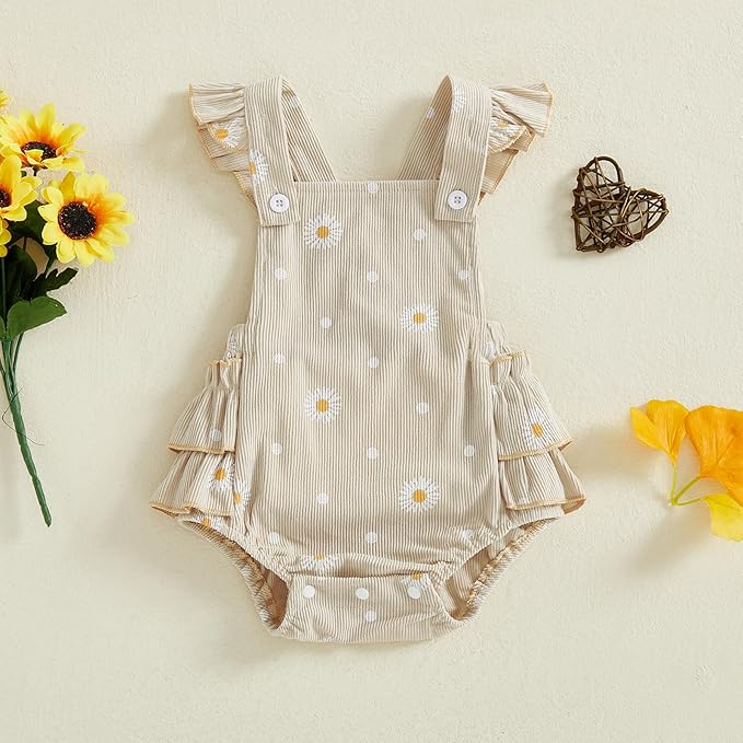 Thorn Tree Baby Girl Summer Clothes Newborn Outfit Ruffle Romper Infant Baby Dress Bow Headband Solid Cute Outfits Girls