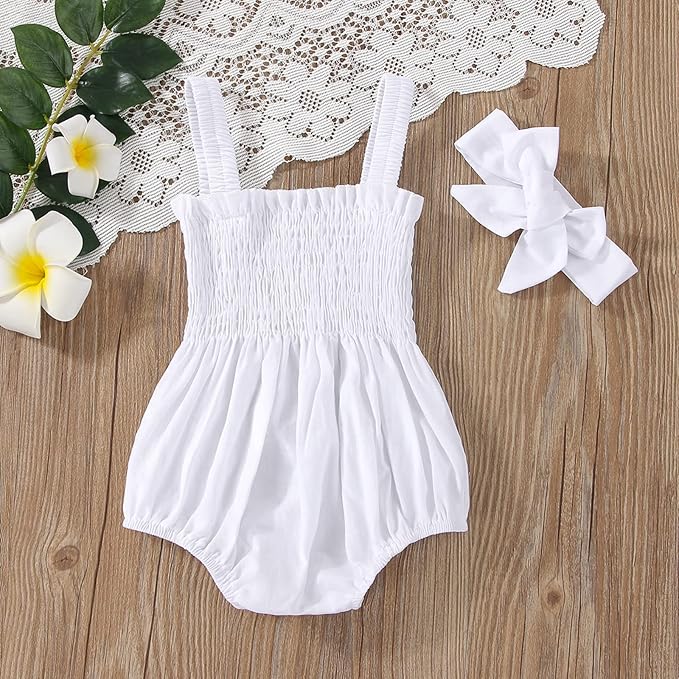 Newborn Baby Girl Bodysuit Sleeveless Halter Frill Romper One-piece Jumpsuit with Headband Summer Clothes Set