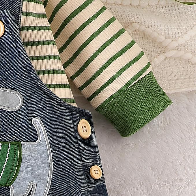 Baby Boy Clothes Fall Winter Outfits Long Sleeve Striped Romper Cute Cartoon Jeans Overalls Pants Set 0-18 Months