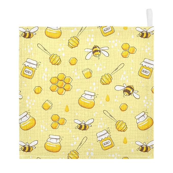 Baby Washcloths Cotton Flying Bees Honey Baby Muslin Washcloths Soft Baby Face Towel for Newborn Infants Baby Wipes, 11.8 X 11.8 Inch, 3 Pack Yellow