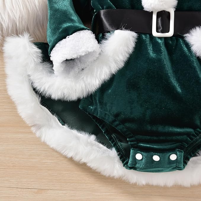 Newborn Infant Baby Girl Christmas Clothes Santa Claus Romper Dress Fur Trim Velvet Jumpsuit Bodysuit Hat Costume
