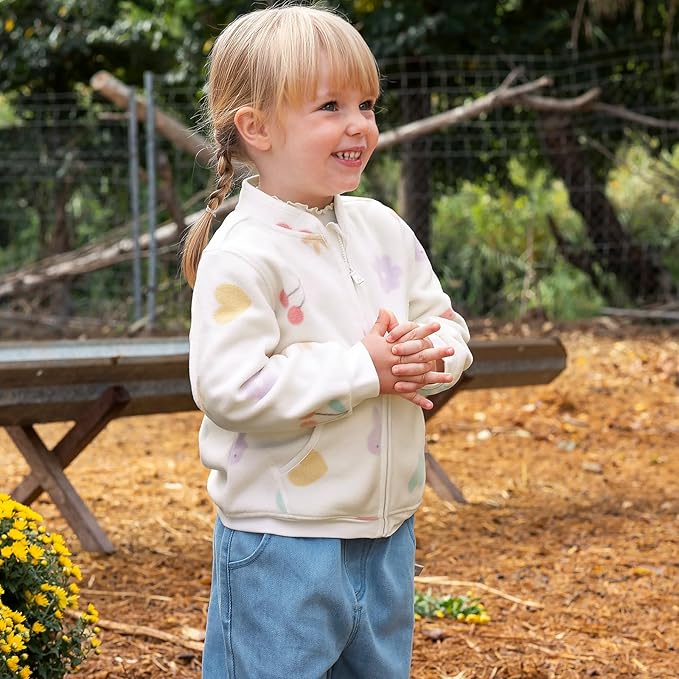 DAVE&BELLA Toddler Printed Polar Fleece Jacket, Zip Up Lightweight Outerwear for Kids Boys Girls Fall Spring Coat 2-9 Years