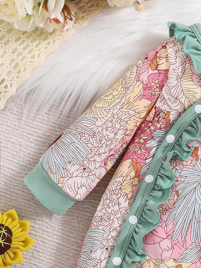 Newborn Baby Girl Clothes Infant Floral Print One-Piece Romper+Jumpsuit+Bodysuit+Hat+Headband