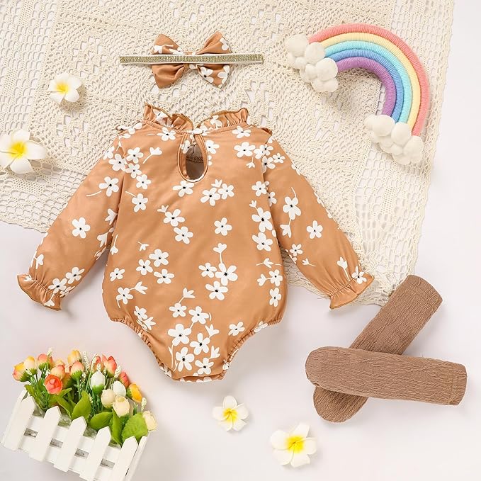 GRNSHTS Newborn Baby Girl Clothes Ruffle Rompers Toddler Fall Outfits for Girls Set Little Girl Fall Winter Clothing