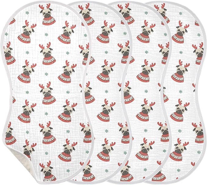 vvfelixl Muslin Burp Cloths Christmas Pug Doggy Baby Washcloths for Baby Girl Boys 2 Pack