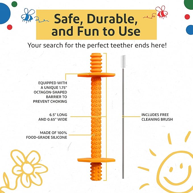 Silicone Baby Teethers 0-6 Months, Textured Baby Teething Toys 3-6 Months, Toddler Molar Teething Relief Sticks, Freezable Chew Straws for Babies 6-12 Month Girl Boy Infant (Blue/Orange)