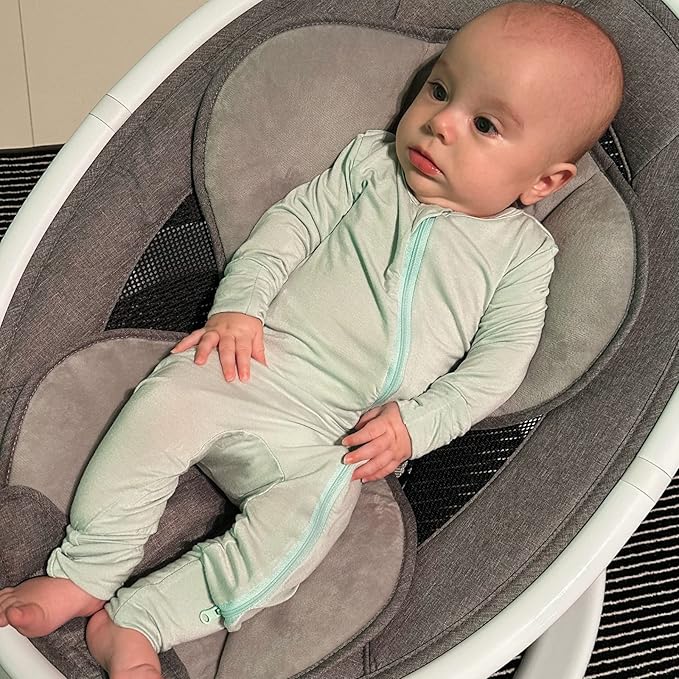 Aablexema Baby Footless Pajamas Zipper with Mitten, Rayon from Bamboo, Infant Long Sleeve Romper Pjs