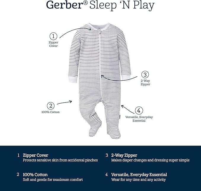 Gerber baby-girls Baby Unisex 2-pack 2-way Zip Textured Sleep 'N Play